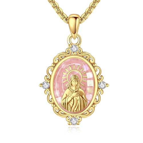 Hekate/Virgen María/San Benito/Ángel de la Paz/Oración de la Serenidad/San Miguel/Cruz de Caravaca/Jeanne d'Arc S925 Plata de Ley Ángel Religioso Colgante Collar Joyería para Hombres Mujeres, 2,2 x