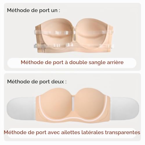 Soutien Gorge Dos Nu Invisible adhesif Push up sans Bretelles autoadhésifs Strapless Bra Femme (FR/ES, Taille de Bonnet & Taille du Soutien-Gorge, B, Noir) – vue 4