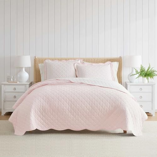 Image of Martha Stewart - King Quilt Set, 100% Soft & Breathable Bedding with a Lightweight Feel for Year Round Comfort, 3 Piece Bed Set with Matching Pillowcases (Olivia Gingham Pink)