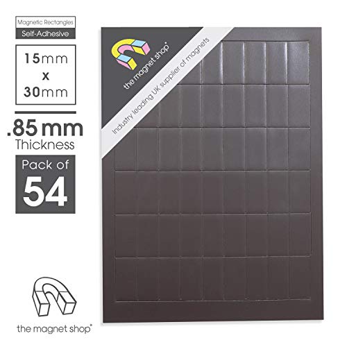 54 Self-Adhesive Flexible Magnetic Strips (30mm x 15mm x 0.85mm Thick) for Crafts by The Magnet Shop®