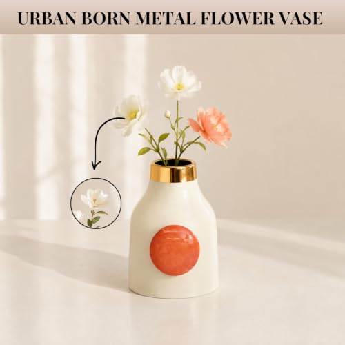 Image of Urban Born Metal vases for Flowers & Plants | Metal pots for Plants | Home Decor | Vases Decorative | Living Room | Living Room Vintage Decor (12 X 12 X 18 cm) | Ivory