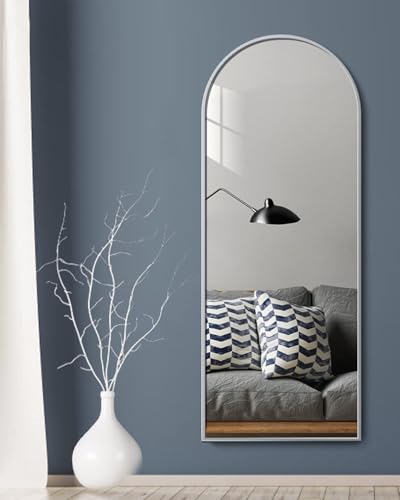 Image of Prywot Full Length Mirror, 64 inchx21 inch Arched Floor Mirror with Stand, White