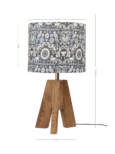 Image of Green Girgit Decorative Tri-Leg Stand Wooden Table Lamp with Indian Art Multicolor Shade Bedside & Reading Night Lamp for Bedroom, Living Room & Home Decor | Warm Ambient Light