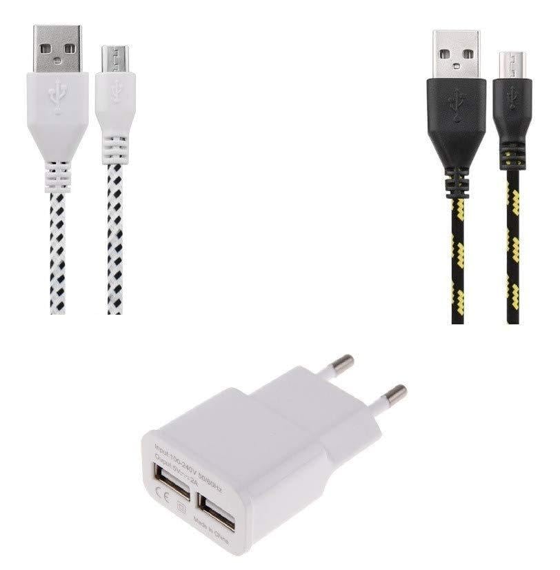 Câble micro-USB tressé 3m ultra résistant et prise double USB pour Samsung S6