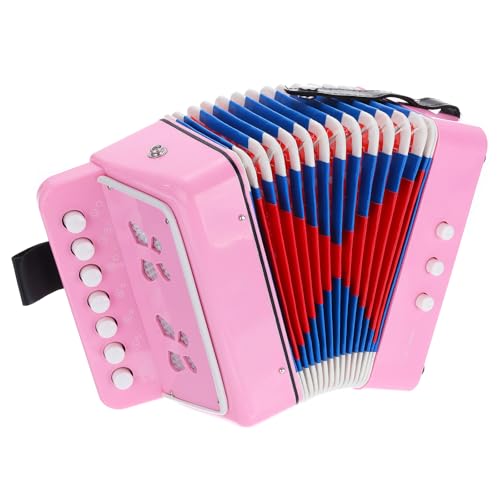QUARKZMAN Knopfakkordeon 10 Tasten Ziehharmonika Mini Musikinstrument Geschenke für Erwachsene Anfänger Bildung, Hellrosa