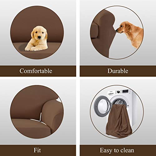 Image of Easy-Going 2 Pieces Stretch Couch Sofa Slipcover Washable | Spandex Soft Fitted Sofa Couch Cover for Sofa Furniture Protector with Bottom Kids,Pet Dog Brown