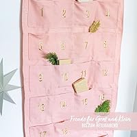 Papierdrachen Adventskalender 2025 - bestickter Stoff-Wandkalender in Rosa & Gold - mit Taschen zum Befüllen - hochwertig & wiederverwendbar – Ansicht 7