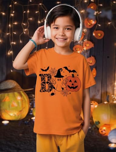 Boys Halloween Shirt Toddler Pumpkin T-Shirts Kids Ghost Short Sleeve Tee Tops 2025 (3-10 Years)2