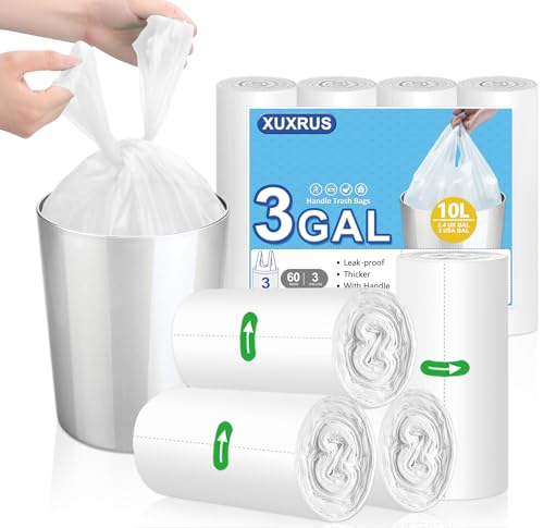 Bolsas de Basura Blancas 10L con Asas – 60 Unidades, Resistentes y Prácticas para Baño, Cocina u Oficina