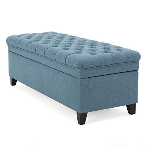 GDF Studio Laguna Tufted Fabric Rectangular Storage Ottoman, Modern Bench for Home Organization, Blue