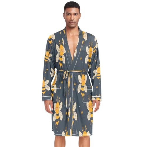 SUABO Men's Robe Lightweight Bathrobe Spa Bathrobe Honey Bee
