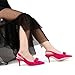 JOY IN LOVE Kitten Heels for Women Slingback Pumps Sandals Pointy Toe Pumps with Bow Fuchsia Suede 7 US