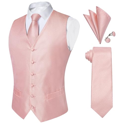 Image of DiBanGu Mens Paisley Vest Silk Sleeveless Suit Vest and Neck Tie Pocket Square Cufflinks Set for Wedding Formal