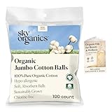 Sky Organics Jumbo Cotton Balls for Sensitive Skin, 100% Pure Organic Cotton Sustainably Grown, Chlorine Free, Hypoallergenic, Ultra-Soft and Absorbent for Beauty,Personal Care, 100 ct
