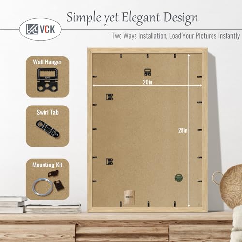 Image of VCK 20x28 Poster Frame Solid Wood Natural 3 Pack Picture Frames 20 x 28 Inches with Wall Mounting Hanging