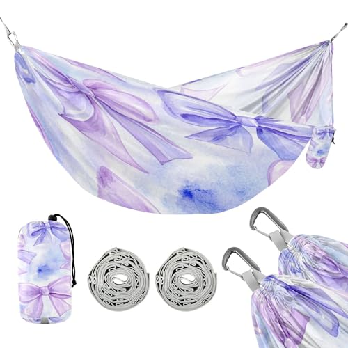 ATTX White Bows Camping Hammock - Lightweight & Portable Hammocks, Heavy Duty 330lbs Capacity for Indoor, Hiking, Backpacking, Travel, Backyard, Beach#543