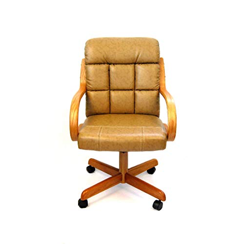 Caster Chair Company Casual Rolling Caster Dining Chair With Swivel Tilt In Honey Oak Wood With Buff Bonded Leatherette Seat And Back (1 Chair) #TOP2