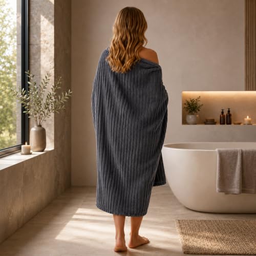 NALIVO 3 Pack Bath Towel Set, 40"x80" Oversized Bath Sheet, Charcoal Gray — view 4