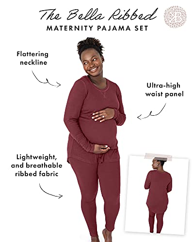Kindred Bravely Bella Ribbed Maternity Pajamas | Maternity Pajama Loungewear Set (Maroon, Large) #TOP1