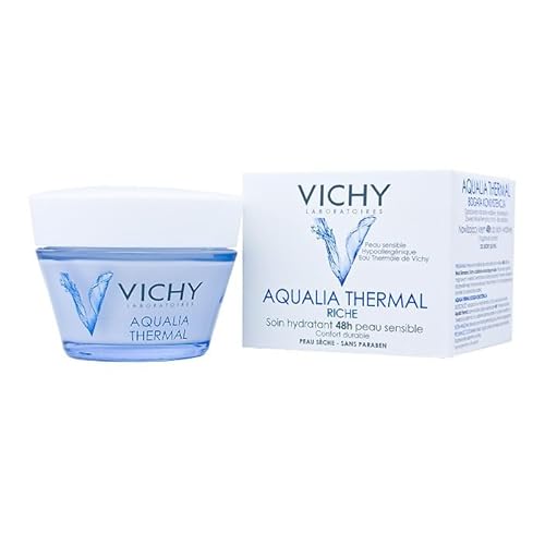 VICHY Reichhaltige Gesichtscreme für trockene bis sehr trockene Haut, Aufpolsternd und beruhigend, 48 Stunden Feuchtigkeit, Mit Hyaluron und pflanzlichem Zucker, Aqualia Thermal, 50 ml