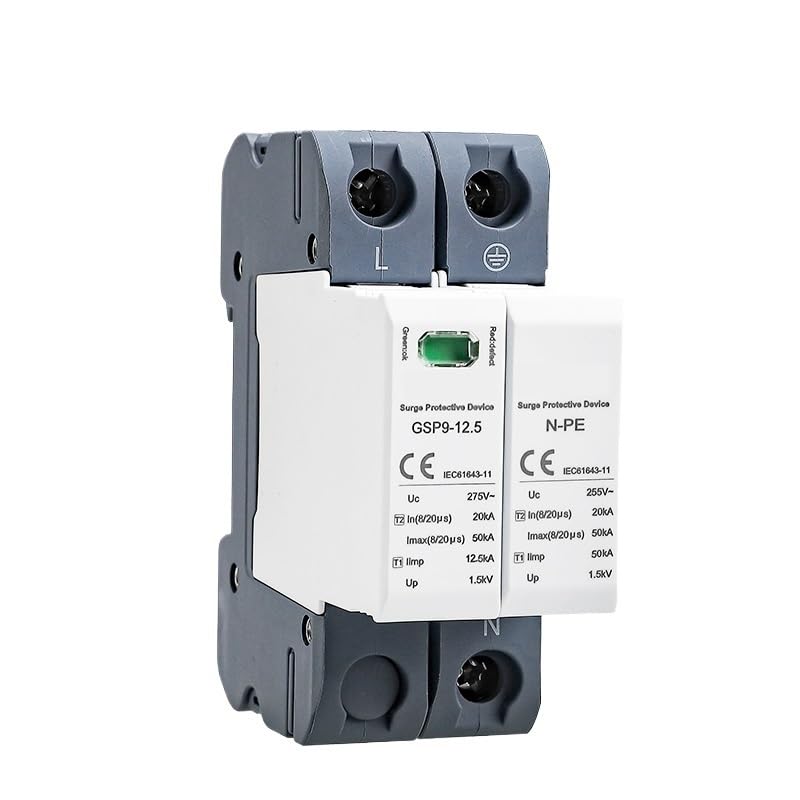 GSP9 12.5KA T1 Class AC Surge Protector 2P 1P+NPE 4P 3P+NPE SPD 275VAC Din Rail House Surge Protector T2 Class 20~50KA(1P NPE 12.5KA 275VAC)