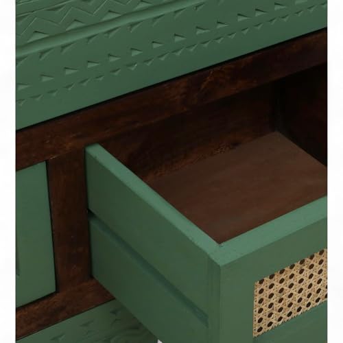 Image of Solid Wood Luffy Chest of Drawers | Chest of Drawers for Storage | 6 Drawer Dresser | Natural Cane | Finish- Olive Green and Tubaq
