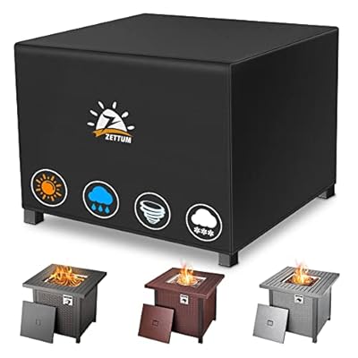 Zettum Fire Pit Cover Square 44 Inch - Outdoor Firepit Cover Heavy Duty & Waterproof, 600D Patio Fire Table Cover Gas Fire Pit Accessories Fade & Weather Resistant - 44 x 44 x 24 Inch