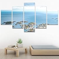 SIGNWIN 5 Panel Canvas Wall Art Beach Blue Coastal Cool Photography Relax/Calm for Home Decorations Ready to Hang - 60