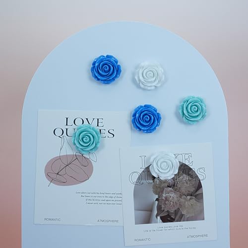 15 pcs - Cute Flower Magnet, Blue Rose Magnet for Fridge and Locker, Whiteboard, and Decoration(15 pcs - Rose - Blue)