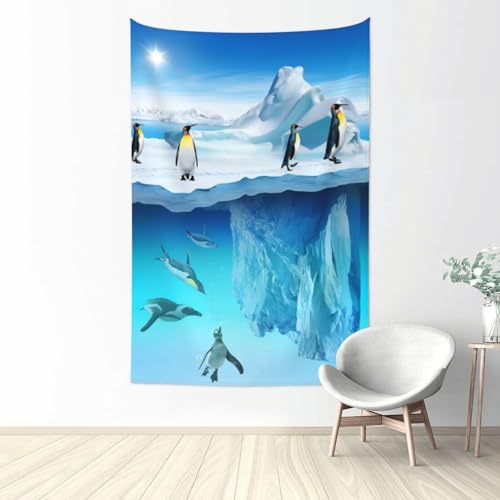 Tapisserie pingouins sur l'iceberg 152,4 x 101,6 cm grand format tenture murale