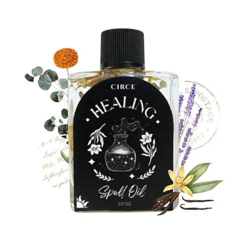 CIRCE Healing Spell Oil - Invite Peace & Emotional Balance - Add to Bath, Use in Rituals, Wear as Fragrance to Align with Desires - Coconut Oil, Calendula Herb, Eucalyptus & Lavender - 1/2oz