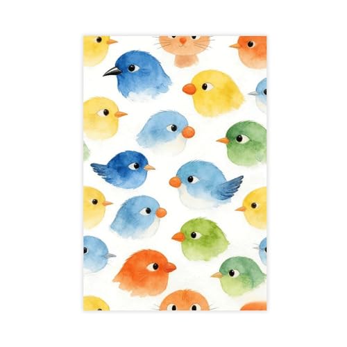 Colorful Bird Watercolor Pattern Wall Art - Bright Playful Animal
