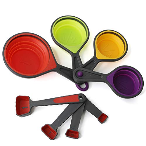 Conjunto de 8 peças de canecas de silicone para medir e colher de medida com ferramentas de medição