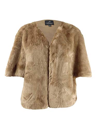 Adrianna Papell Womens Winter Poncho Faux Fur Jacket Brown XL