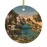 YYHHAOFA Desert Oasis bedruckter Weihnachtsbaum-Anhänger aus Keramik, rund, 7,4 cm, exquisites weißes Porzellan, einfache Aufhängung