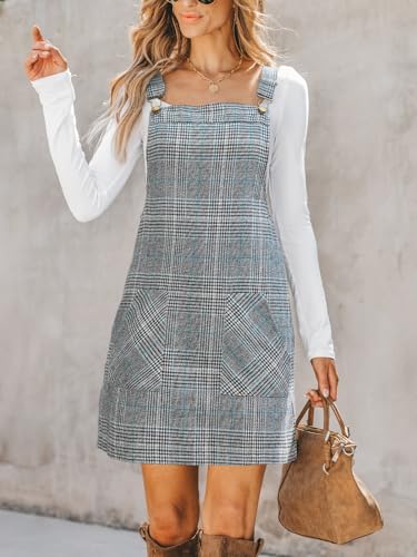 Image of CUPSHE Women Corduroy Fall Dresses Front Bib Pocket Square Neck Wide Strap Casual Overall Mini Dress