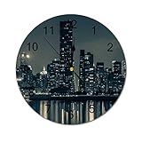 Orologio da parete rotondo moderno con scritta 'Skyline of Midtown' di Manhattan City silenzioso, orologio da parete per cucina, ufficio, stile retrò, 20,5 cm