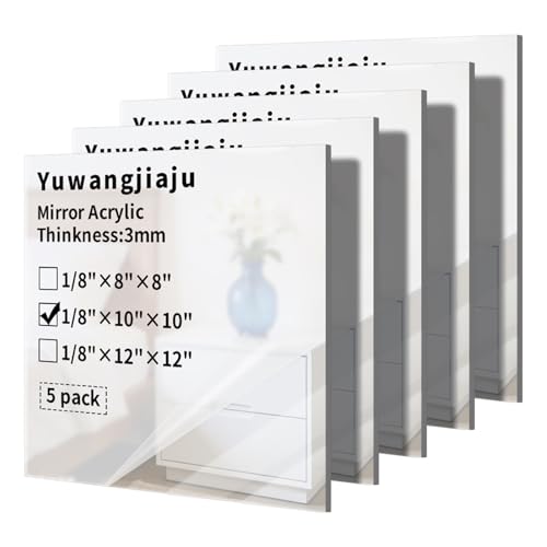 5 Pack Acrylic Mirror Sheets 10x10in 1/8in Thick Sliver