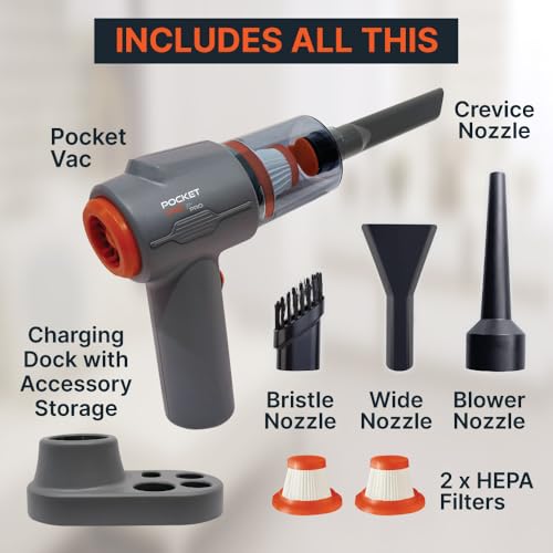 Image of Pocket Vac PRO Handheld Vacuum and Docking Station, Compact Wireless Vacuum Cleaner, Lightweight Powerful for Home Kitchen Car Corner Upholstery Pet Hair Dust Crumbs Cleaning