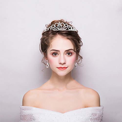 Pixnor 2 Pack Tiara Crown, Crystal Rhinestones Tiara Headband Comb Pin for Wedding Bridal Birthday Party - Thumbnail 6