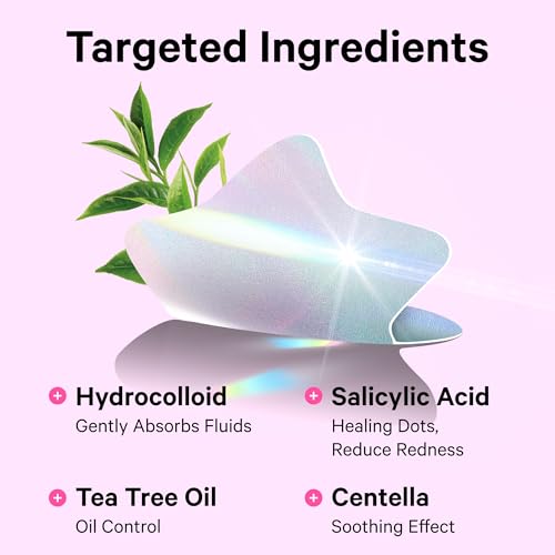 Image of Sosky Hologram Pimple Patches for Face, Hydrocolloid Acne Patches with Salicylic Acid, Cute Star Zit Stickers,Colorful Blemish Covers,48 Count Pink Moon Flower