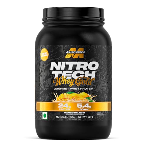 Image of MuscleTech Nitro-Tech Whey Gold Protein Powder | 24 g Protein & 5.4 g BCAAs Per Serving | Supports Lean Muscle & Faster Recovery | Mango Delight | 907 g