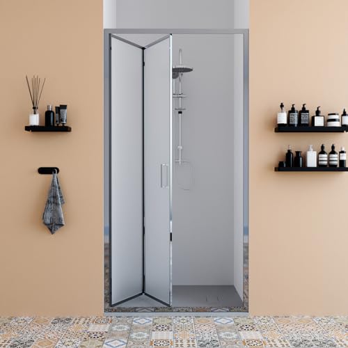 Ottima durata nel tempo WITIT PARETE PORTA NICCHIA BOX DOCCIA BIFOLD IN VETRO OPACO SATINATO 6MM APERTURA A LIBRO SOFFIETTO DA 70 A 92 CM ALTEZZA 190 CM (80x190 cm)
