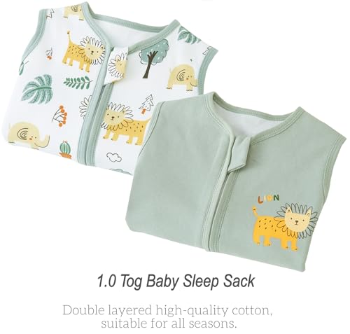Image of Chilsuessy Toddler Sleep Sack with Feet 2-3 T, 1.0 TOG Cotton Baby Wearable Blanket with Legs, Sleep Bag Walker with 2-Way Zipper, Green & Lion