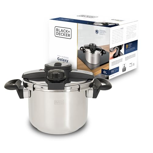BLACK+DECKER Panela de Pressão 6 litros Galaxy Pro - Corpo em Aço Inoxidável, Tampa com Fechamento Externo, Regulador de Pressão, 7 Travas de Segurança e Base Compatível com Indução