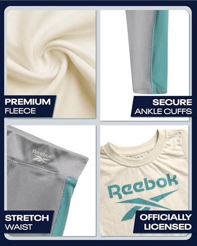 Reebok Baby Toddler Little Girls Activewear Sets - 3 Piece Active Fleece Shirt Hoodie Sweatshirt and Joggers Girls Pants Set3