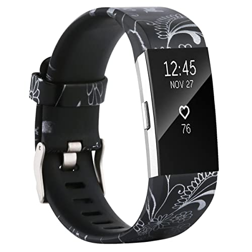 honecumi Compatible with Fitbit Charge 2 Bands for Women Small- Silicone Colorful Pattern Floral Band Strap Bracelet Wristband for Charge 2 Fitness Tracker Replacement Bands Accessories Unisex,S