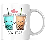 Bliss Monkey Co. Bes Teas Boba Tea Coffee Mug - Kawaii Bubble Lover - Cute Friend 11 Ounce - Design Printed On Both Sides - Premium Quality Ceramic - BMCM7758
