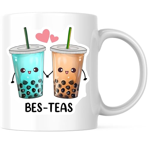 Bliss Monkey Co. Bes Teas Boba Tea Coffee Mug - Kawaii Bubble Lover - Cute Friend 11 Ounce - Design Printed On Both Sides - Premium Quality Ceramic - BMCM7758