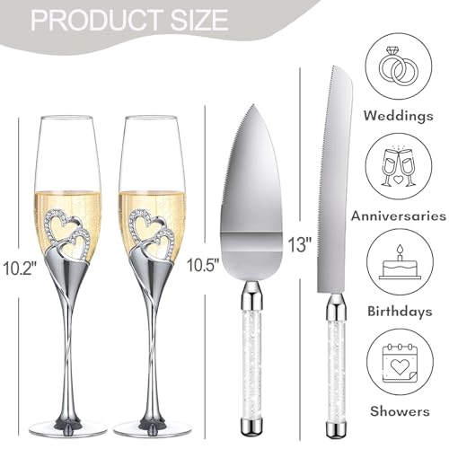 Wedding Cake Cutting Set wiht Mr and Mrs Champagne Flutes Gfits for Wedding by VARLKA - Used condition - Image 7